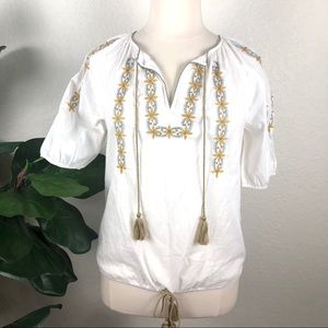 NWT Lucky Brand Ivory Top /Embroidery Mustard/Grey